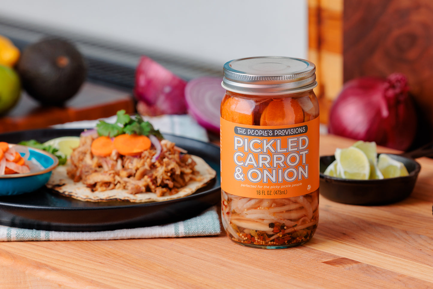 Pickled Carrot & Onion 16oz Jar - Taqueria-style Pickled Carrot Chips and Sliced Red Onions