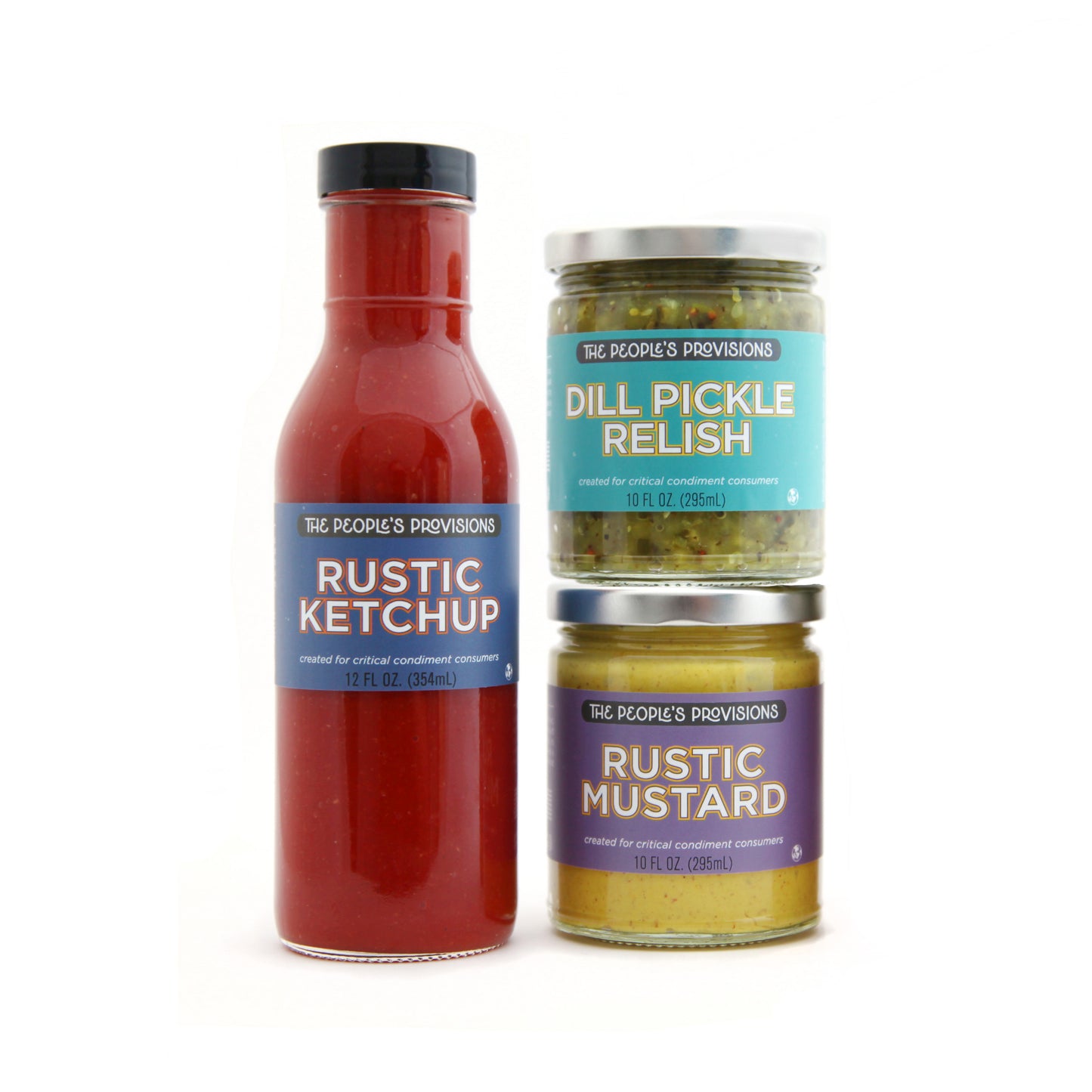 Condiments Trio Gift Pack - Rustic Ketchup 12oz, Rustic Mustard 9oz and Dill Pickle Relish 9oz